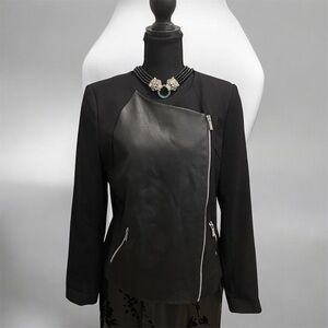 Calvin Klein Black Leather Jacket with Moto Asymmetrical Zipper Size 8